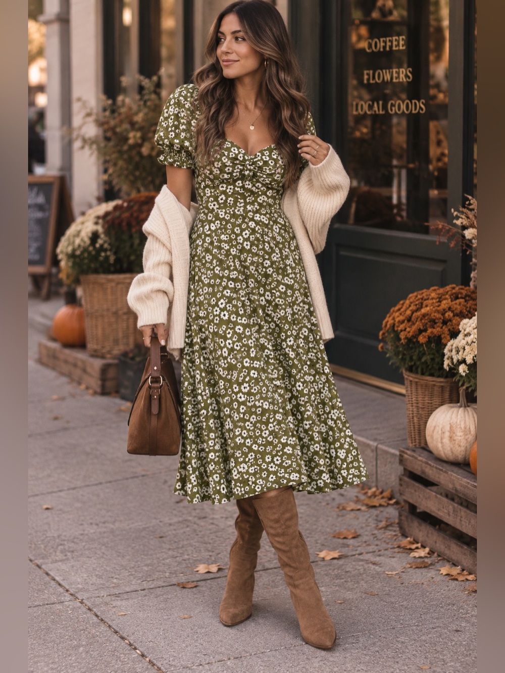 NWT Rue Stiic Fina Olive Green Floral Twist Front Midi Dress XS MSRP $169